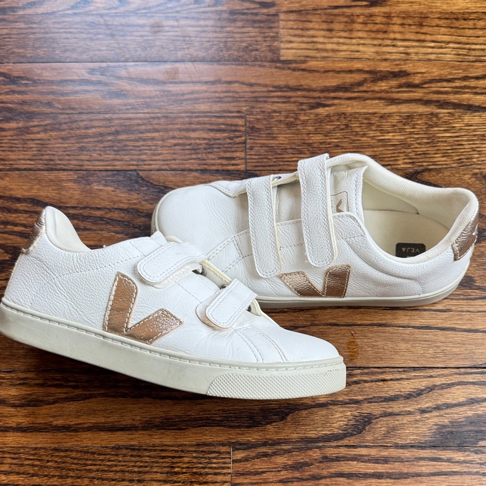 Veja White Sneakers with Metallic Rose V Accents